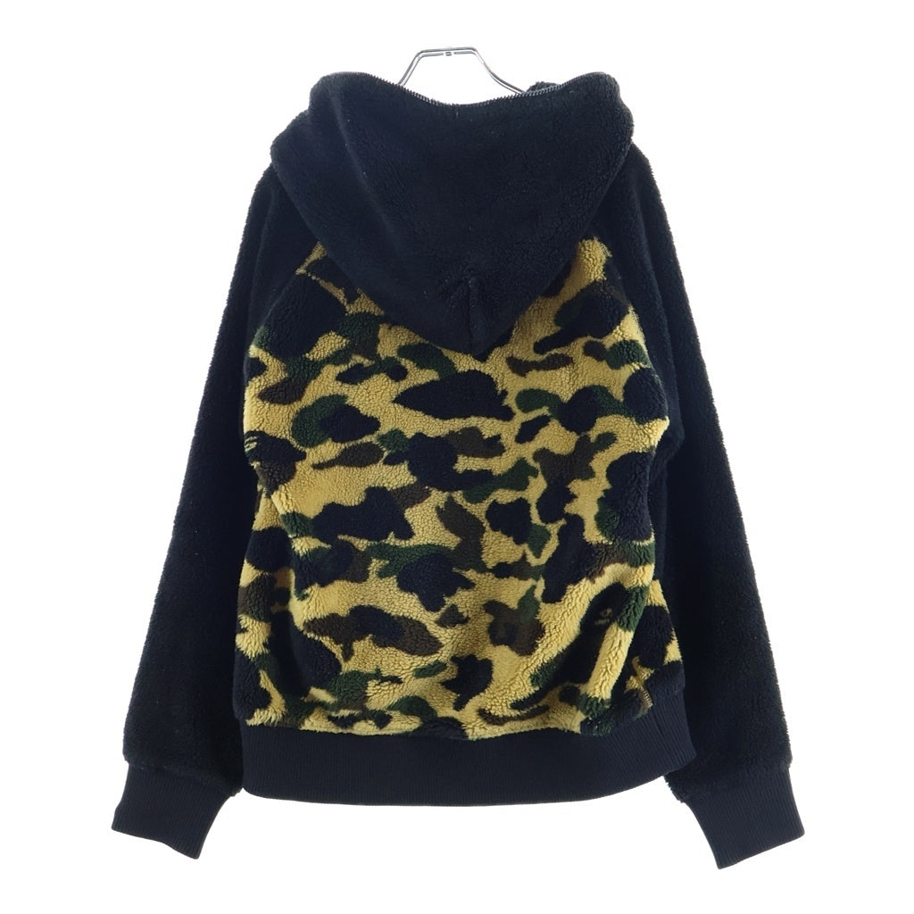 A BATHING APE(アベイシングエイプ) 1st CAMO BOA HULL ZIP HOODIE 1stカモ ボア フルジップフーディー フリースジップアップパーカー ベージュ/ブラック 001HJB801005X