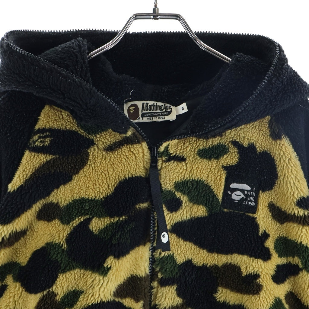 A BATHING APE(アベイシングエイプ) 1st CAMO BOA HULL ZIP HOODIE 1stカモ ボア フルジップフーディー フリースジップアップパーカー ベージュ/ブラック 001HJB801005X