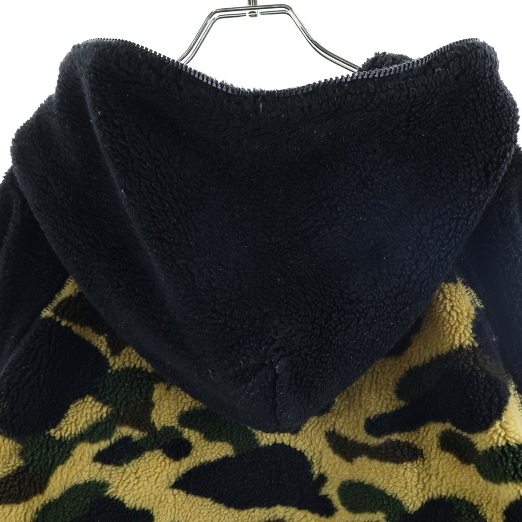 A BATHING APE(アベイシングエイプ) 1st CAMO BOA HULL ZIP HOODIE 1stカモ ボア フルジップフーディー フリースジップアップパーカー ベージュ/ブラック 001HJB801005X