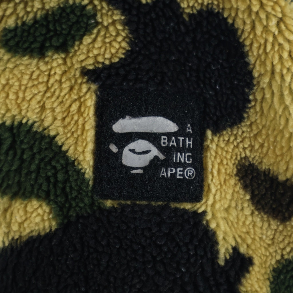 A BATHING APE(アベイシングエイプ) 1st CAMO BOA HULL ZIP HOODIE 1stカモ ボア フルジップフーディー フリースジップアップパーカー ベージュ/ブラック 001HJB801005X
