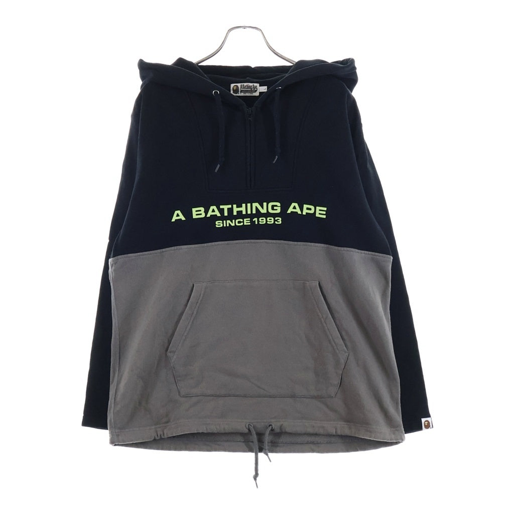 A BATHING APE(アベイシングエイプ) HALF ZIP WIDE PULLOVER HOODIE ハーフジップ ワイドプルオーバーフーディー パーカー ブラック/グレー 001PPF301007X