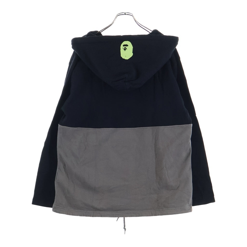 A BATHING APE(アベイシングエイプ) HALF ZIP WIDE PULLOVER HOODIE ハーフジップ ワイドプルオーバーフーディー パーカー ブラック/グレー 001PPF301007X
