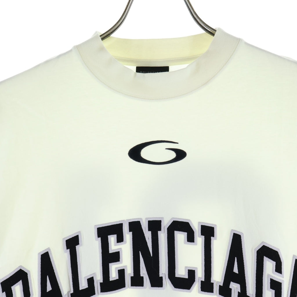 BALENCIAGA(バレンシアガ) 25SS BASKETBALL SERIES バスケットシリーズ ロゴ刺繍デザイン クルーネック半袖Tシャツカットソー ホワイト 787349 TRVW9