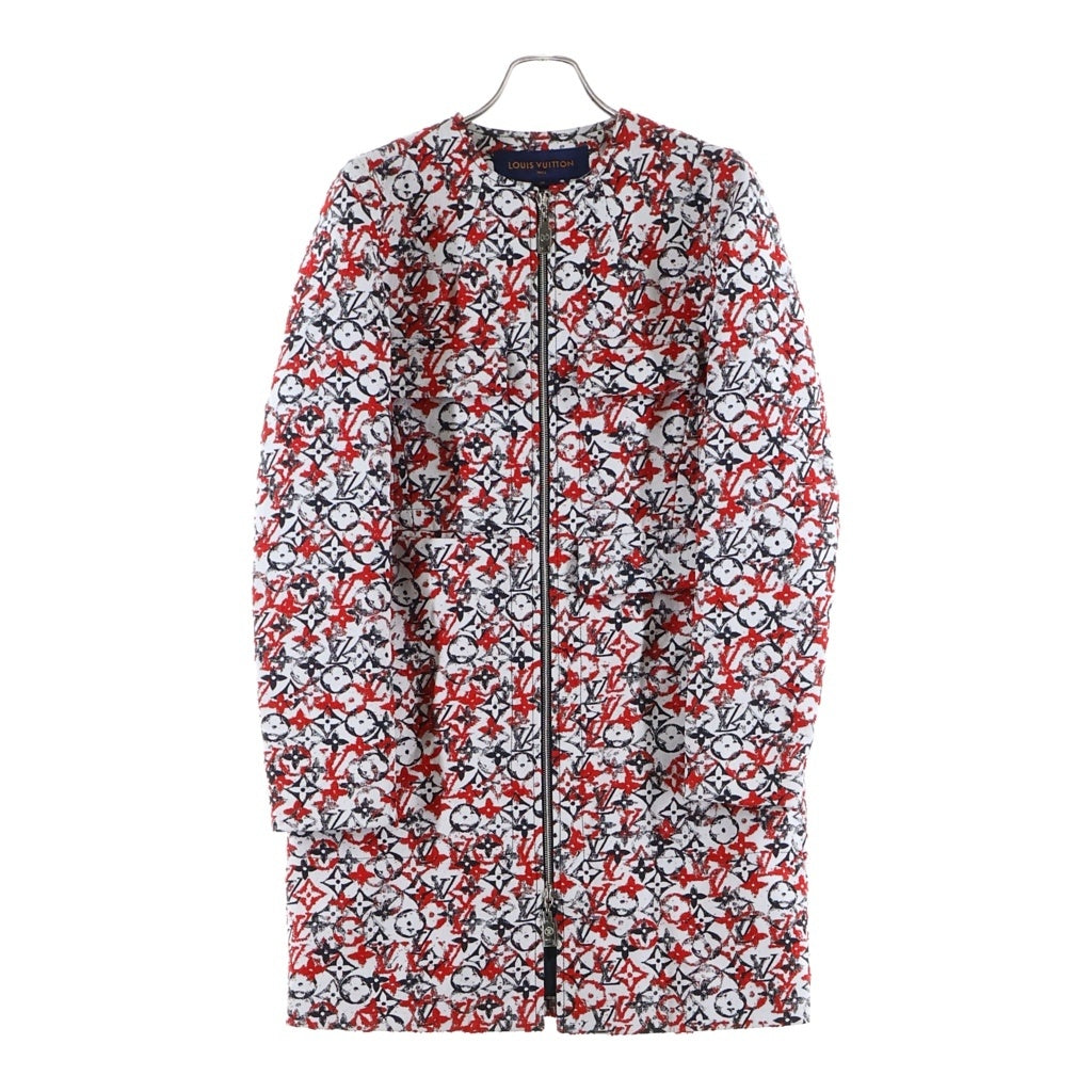LOUIS VUITTON(ルイヴィトン) 18SS モノグラムジャガード ノーカラー ジップアップ ロング コート ジャケット レディース レッド RW181W FUQ FECO20