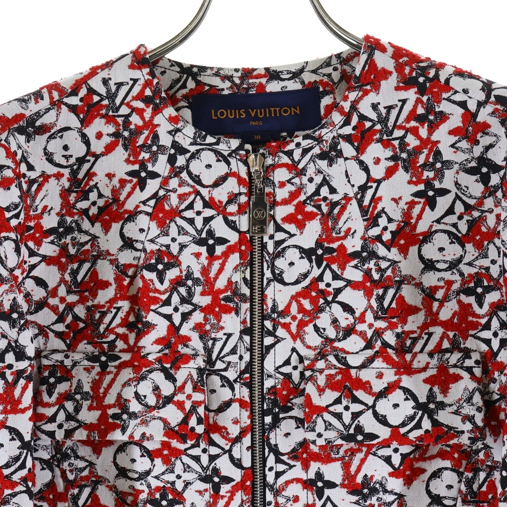 LOUIS VUITTON(ルイヴィトン) 18SS モノグラムジャガード ノーカラー ジップアップ ロング コート ジャケット レディース レッド RW181W FUQ FECO20