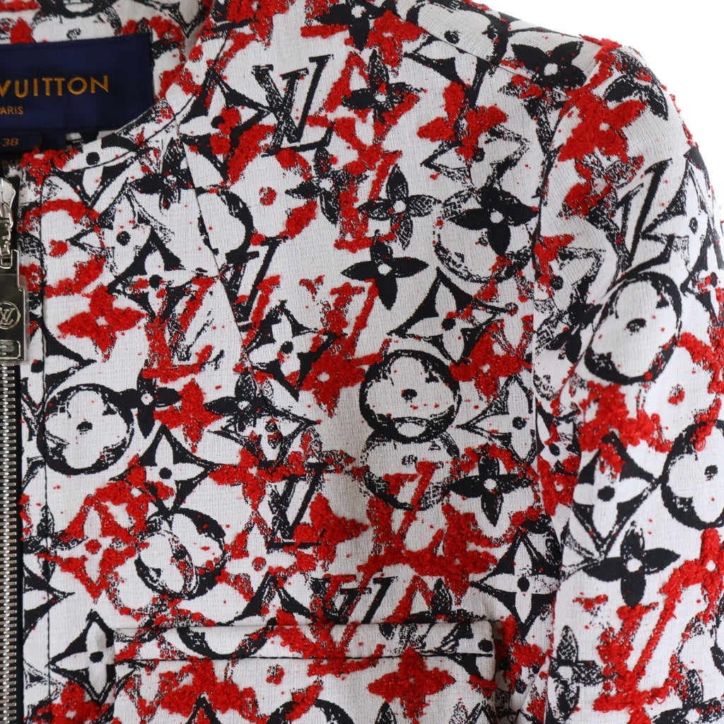 LOUIS VUITTON(ルイヴィトン) 18SS モノグラムジャガード ノーカラー ジップアップ ロング コート ジャケット レディース レッド RW181W FUQ FECO20