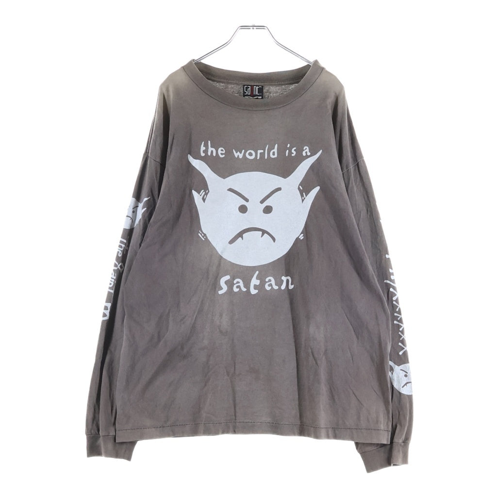 SAINT MICHAEL(セントマイケル) 21AW LS TEE SATAN ヴィンテージ加工 ロングスリーブカットソー 長袖Tシャツ グレー SM-A21-0000-025