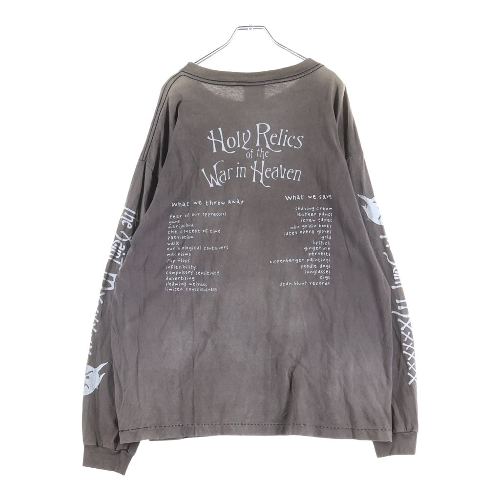 SAINT MICHAEL(セントマイケル) 21AW LS TEE SATAN ヴィンテージ加工 ロングスリーブカットソー 長袖Tシャツ グレー SM-A21-0000-025