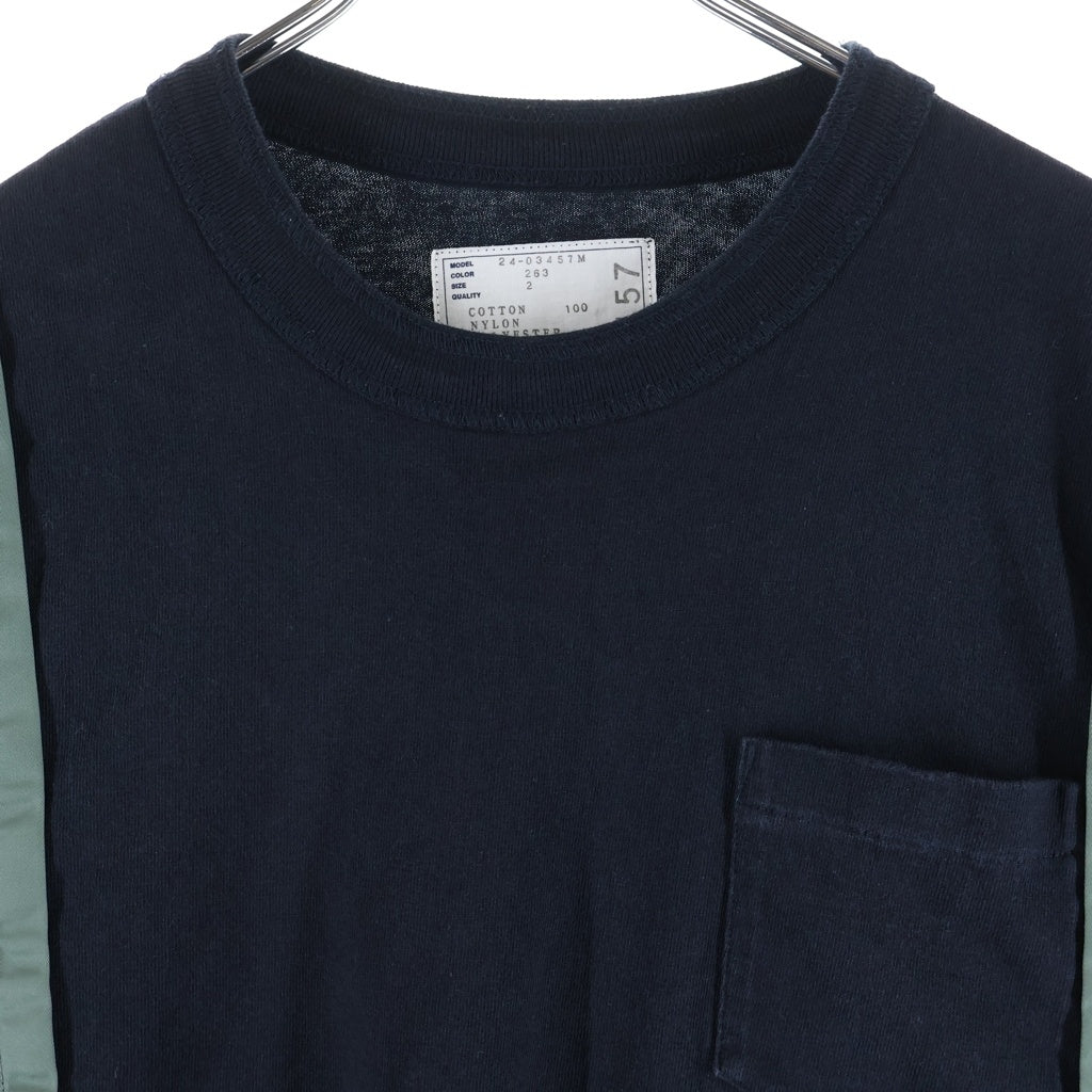 Sacai(サカイ) 24SS コンビネーション ドッキング 半袖Tシャツ カットソー ブラック/カーキ 24-03457M
