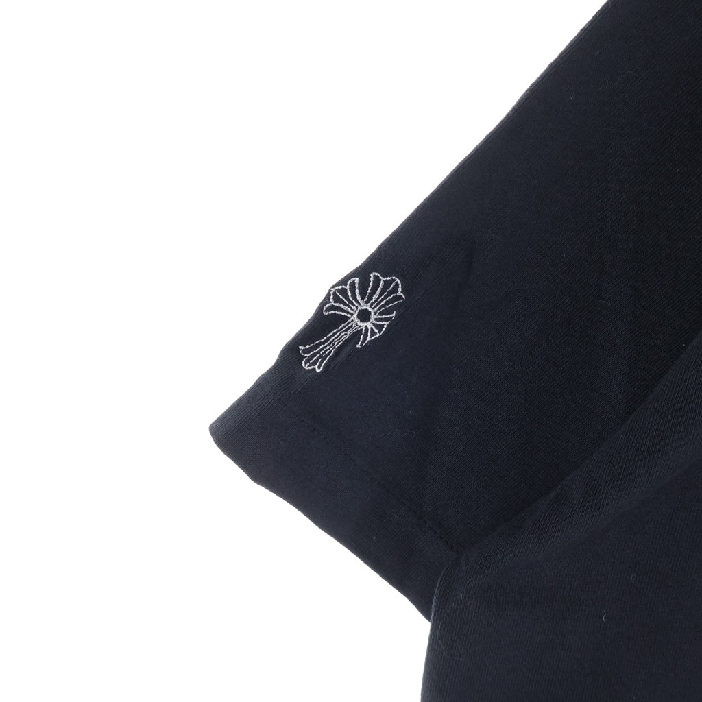 CHROME HEARTS(クロムハーツ) Y NOT VERTICAL LOGO CROSS EMBROIDERY TEE ワイノット ヴァーティカルロゴ クロス クルーネック半袖カットソーTシャツ ブラック