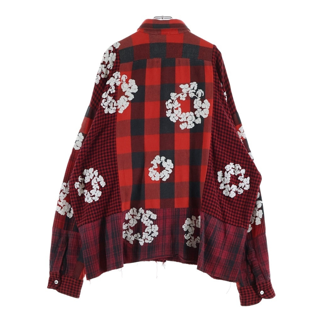 READY MADE(レディメイド) × DENIM TEARS COTTON WREATH CHECK SHIRT デニムティアーズ エンブロイダリーチェック長袖シャツ レッド RE-DT-RE-00-00-06
