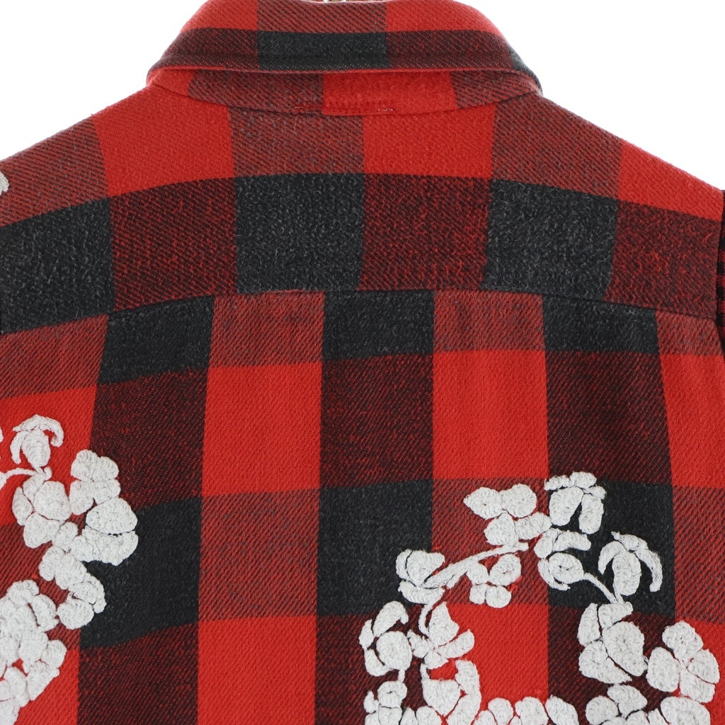 READY MADE(レディメイド) × DENIM TEARS COTTON WREATH CHECK SHIRT デニムティアーズ エンブロイダリーチェック長袖シャツ レッド RE-DT-RE-00-00-06