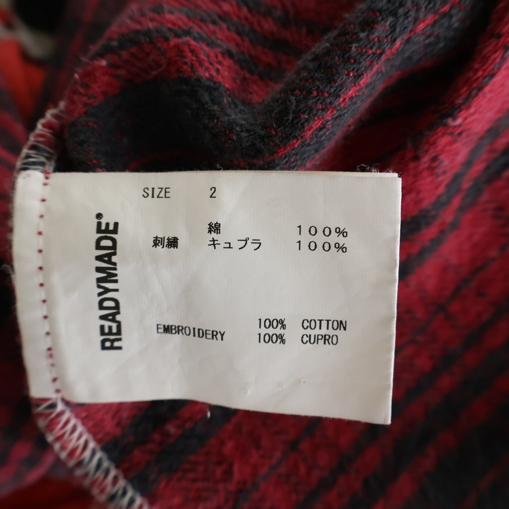 READY MADE(レディメイド) × DENIM TEARS COTTON WREATH CHECK SHIRT デニムティアーズ エンブロイダリーチェック長袖シャツ レッド RE-DT-RE-00-00-06