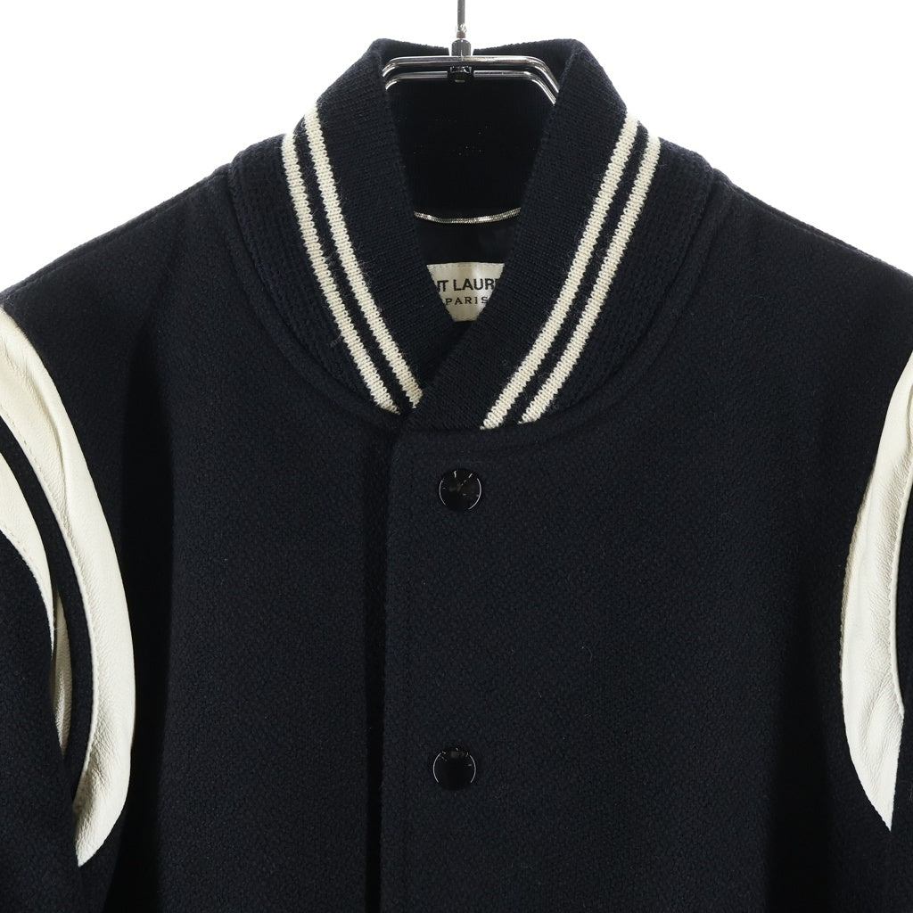 SAINT LAURENT PARIS(サンローランパリ) 15AW Teddy Jacket テディジャケット ウールスタジアムジャケット ブルゾン ブラック 354718 YYL80