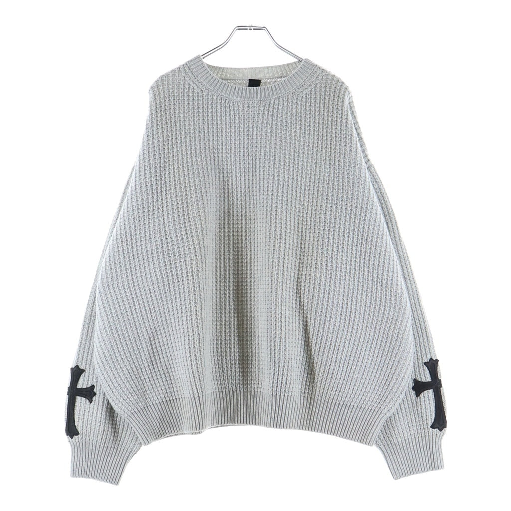 CHROME HEARTS(クロムハーツ) Y NOT Arm Leather Cross Patch Cashmere Knit Sweater レザークロスパッチ カシミアセーター ニット グレー
