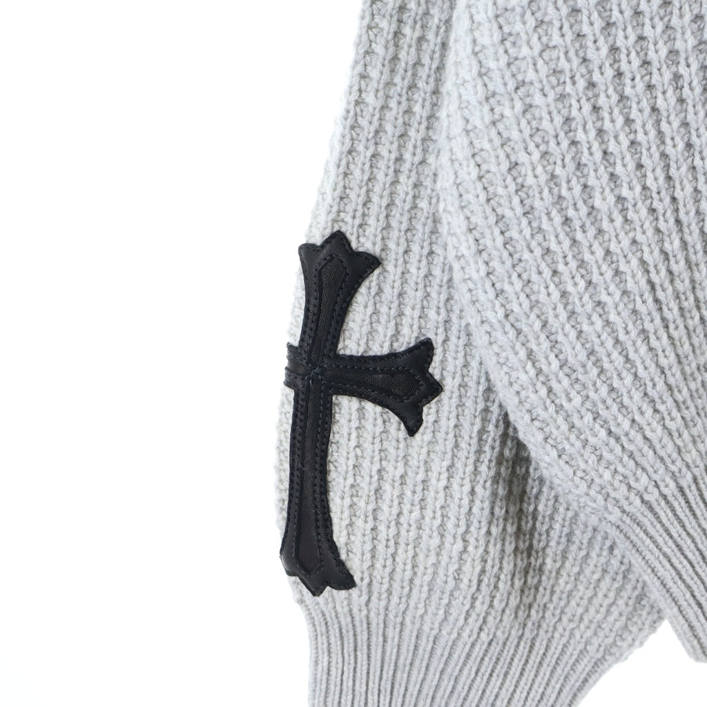 CHROME HEARTS(クロムハーツ) Y NOT Arm Leather Cross Patch Cashmere Knit Sweater レザークロスパッチ カシミアセーター ニット グレー