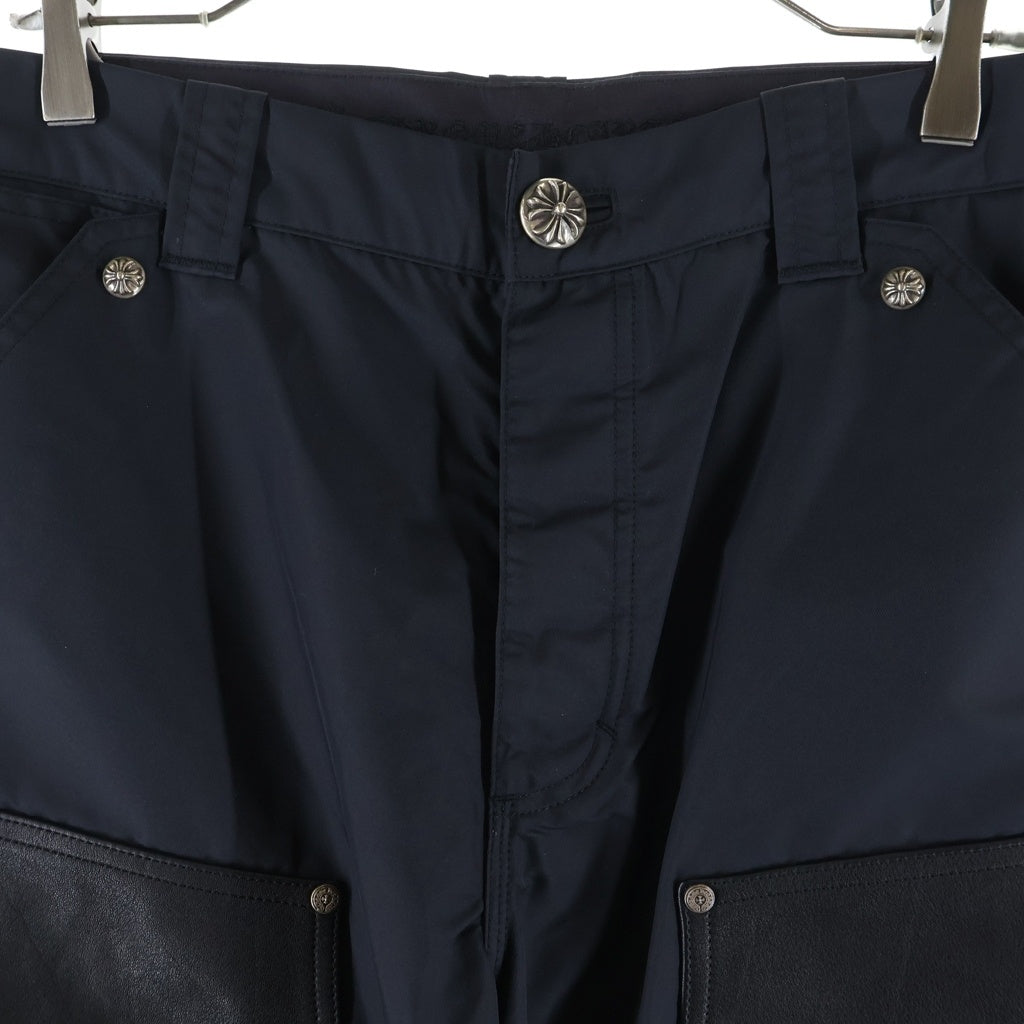 CHROME HEARTS(クロムハーツ) Carpenter Double Knee Leather Cross Patch Nylon Pants カーペンター ダブルニー レザークロスパッチ ナイロンパンツ ブラック