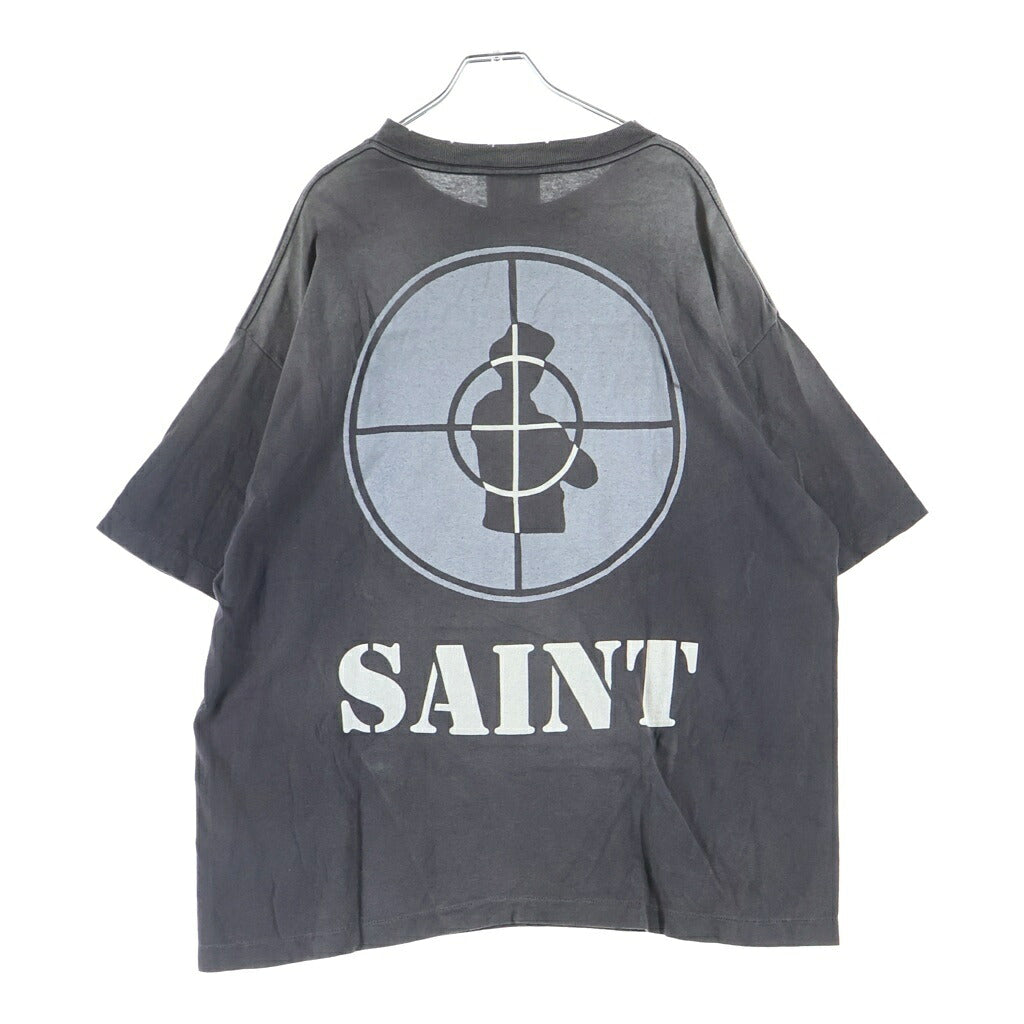 SAINT MICHAEL(セントマイケル) 24AW×PUBLIC SNT ENEMY SS TEE パブリックエネミー ヴィンテージ加工プリント半袖Tシャツ ブラック SM-YS1-0000-C18