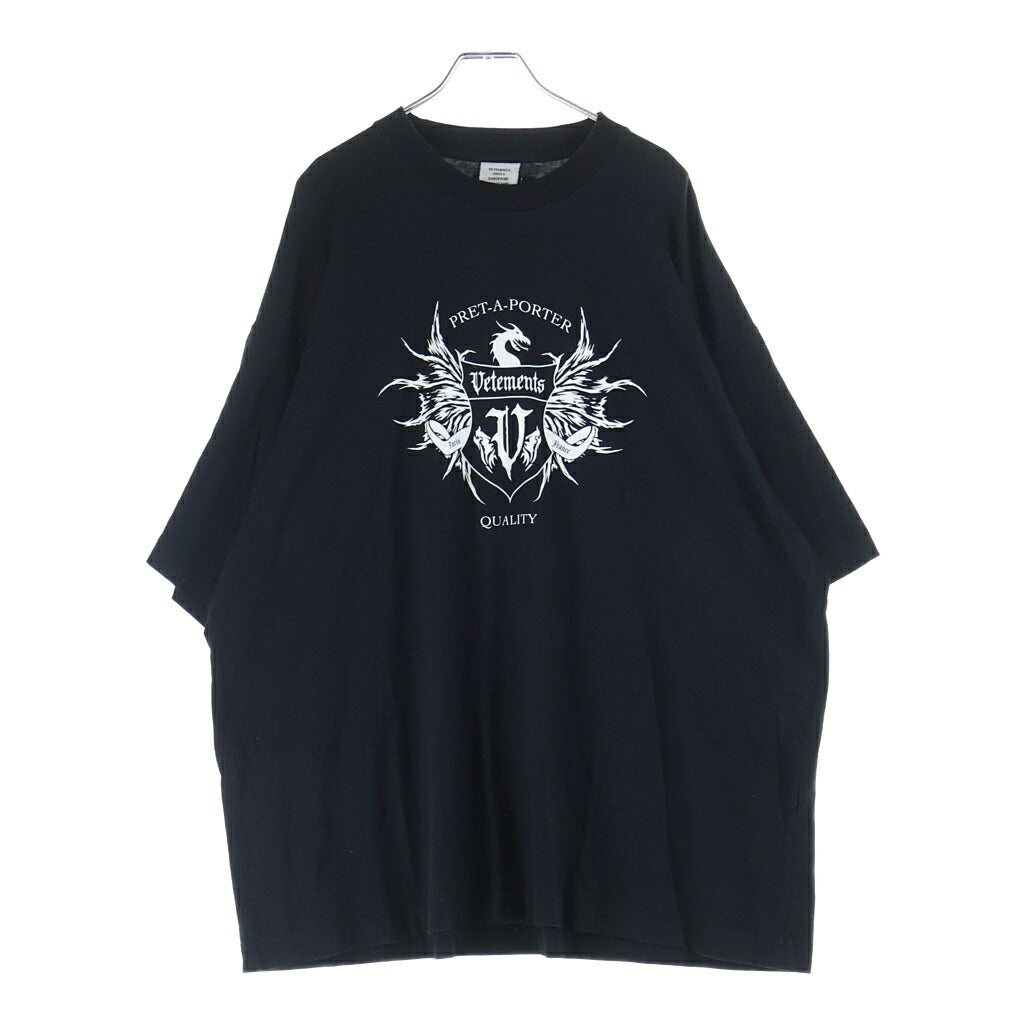 VETEMENTS(ヴェトモン) 21AW ダブルバッジ グラフィック プリント 半袖Tシャツ カットソー ブラック UA52TR480B
