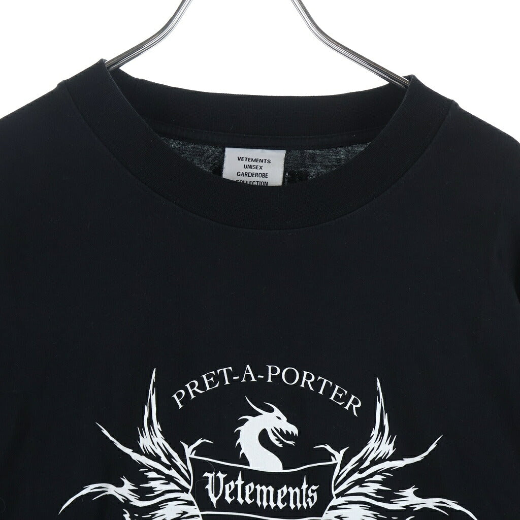 VETEMENTS(ヴェトモン) 21AW ダブルバッジ グラフィック プリント 半袖Tシャツ カットソー ブラック UA52TR480B