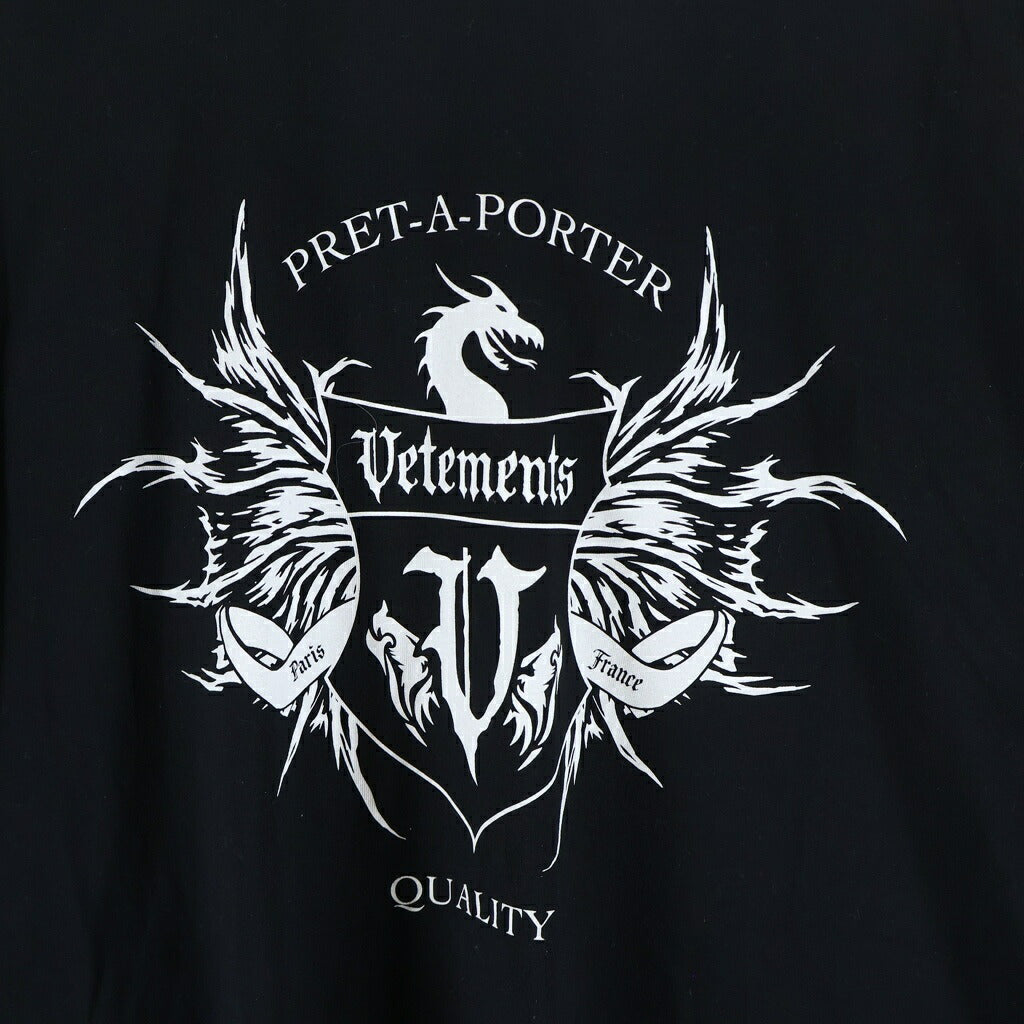 VETEMENTS(ヴェトモン) 21AW ダブルバッジ グラフィック プリント 半袖Tシャツ カットソー ブラック UA52TR480B