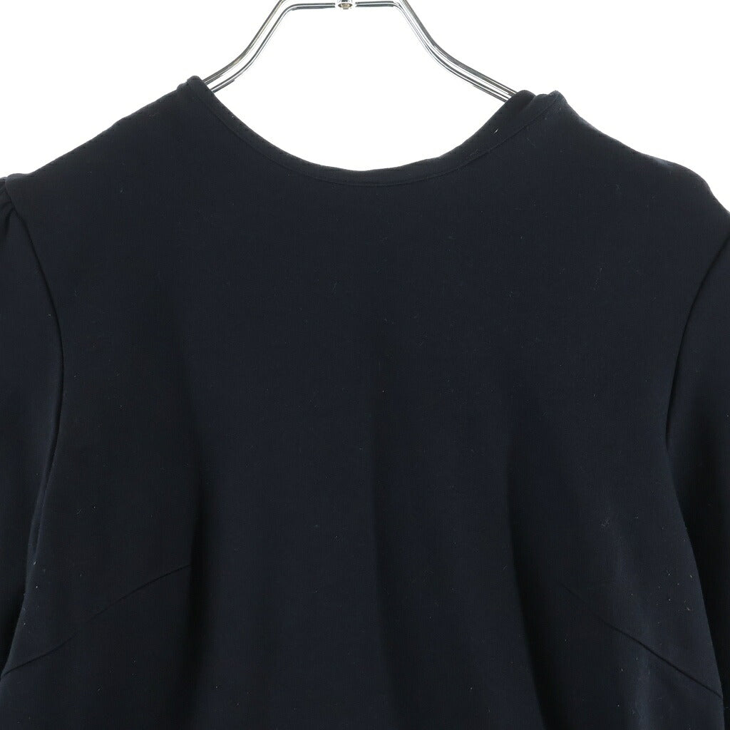 NO BRAND(ノーブランド) Borders at Balcony Round Peplum Half Sleeve Top ボーダーズ アット バルコニー ラウンド ペプラム ハーフ スリーブ トップ クルーネック半袖 カットソー ブラック レディース
