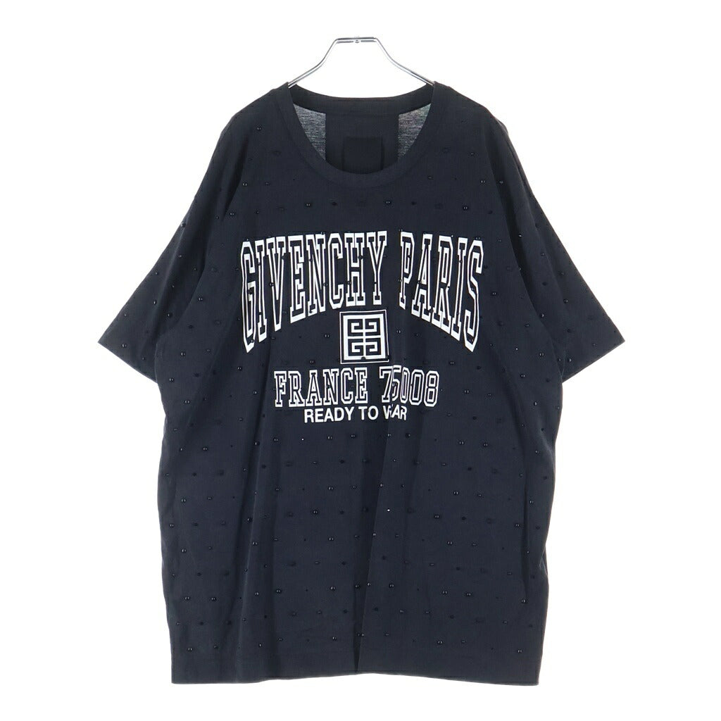 GIVENCHY(ジバンシィ) ロゴプリント スタッズ付き クルーネック半袖Tシャツ カットソー ブラック BM716R3YBR