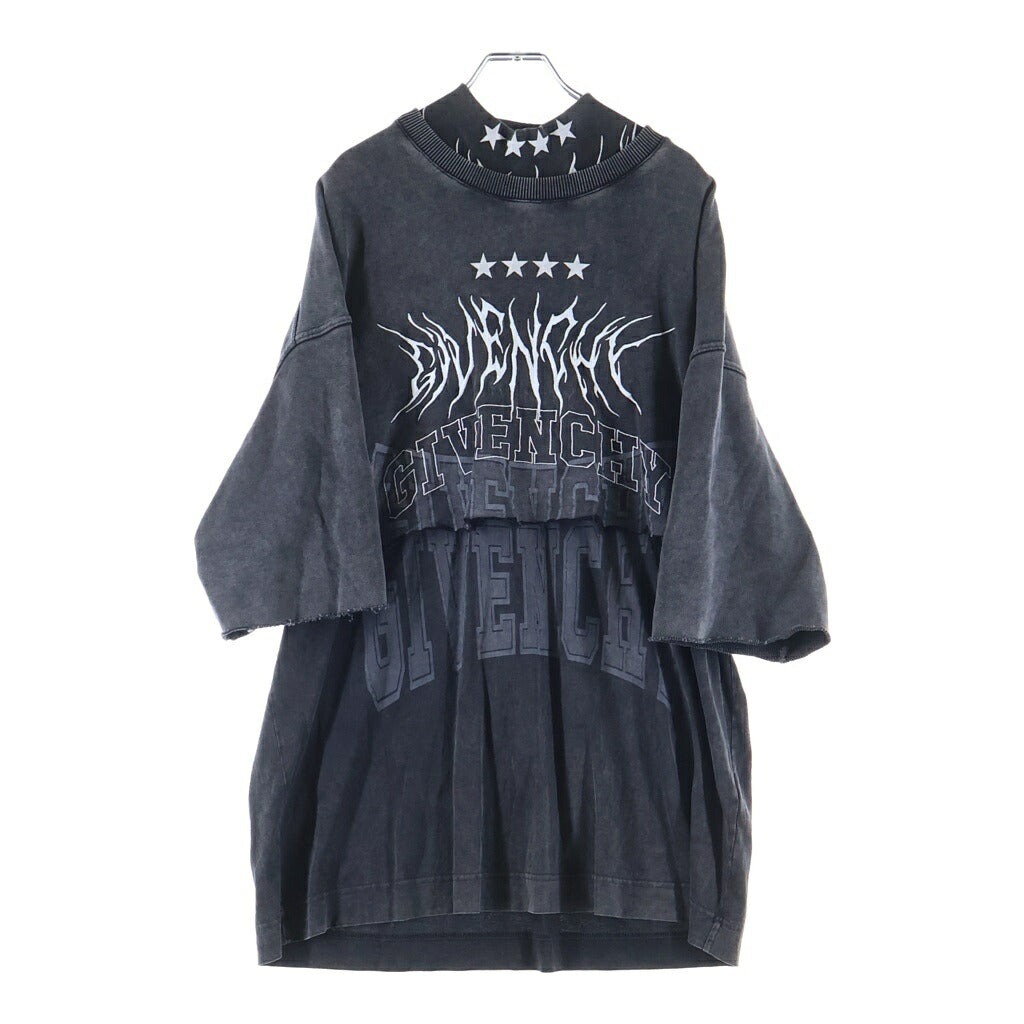 GIVENCHY(ジバンシィ) レイヤード フード付き モックネック ダメージ Tシャツ カットソー ブラック BM71FE3Y8T