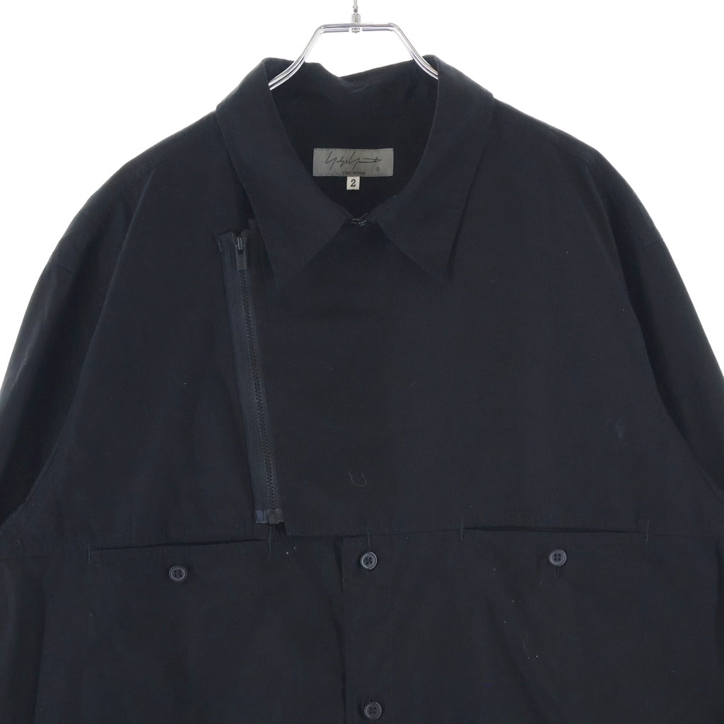 Yohji Yamamoto POUR HOMME(ヨウジヤマモト プールオム) フロントジッパーポケット ロング長袖シャツ ブラック HO-B16-514-2