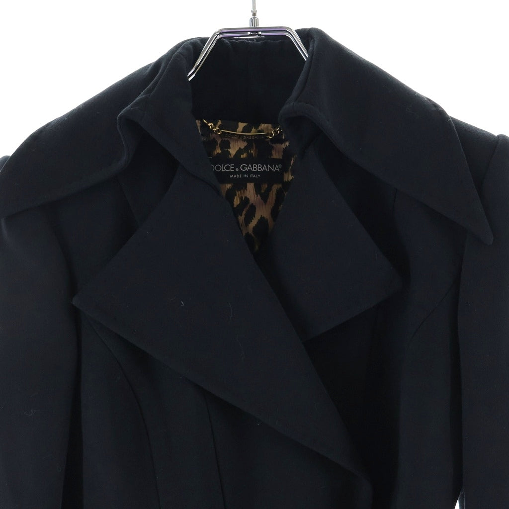 DOLCE & GABBANA(ドルチェアンドガッバーナ) セットアップスーツ ウール 裏地レオパード総柄 ダブルブレスト テーラードジャケット セミフレア ロングスカート ブラック レディース