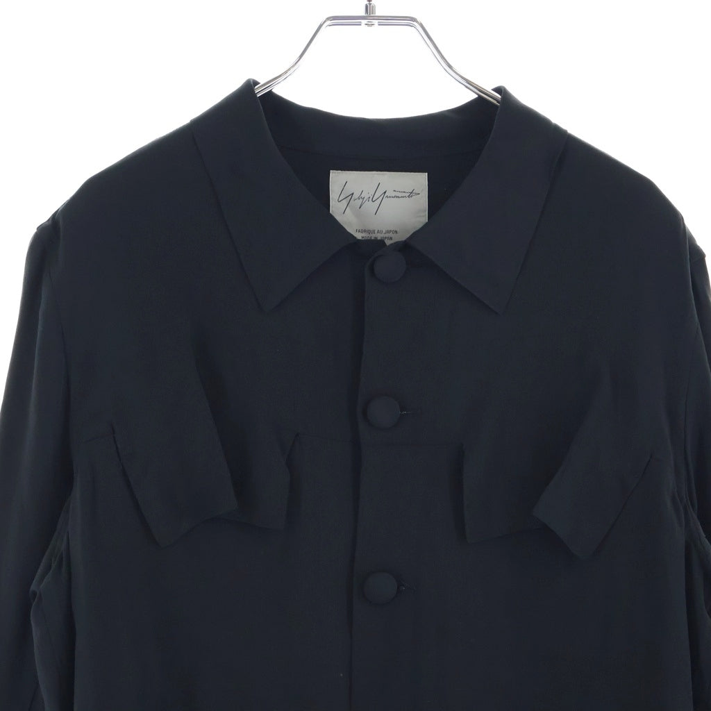 Yohji Yamamoto(ヨウジヤマモト) 10SS くるみ釦 シルク バックギャザー 長袖 シャツジャケット ブラック FJ-J14-401 レディース