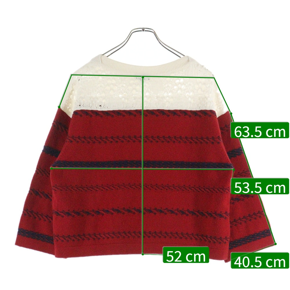 CHANEL(シャネル) ココマーク ロゴプレート レース編み ボーダー柄 バイカラー カシミヤ プルオーバー 長袖 ニット セーター レッド/ホワイト レディース P70304K10003