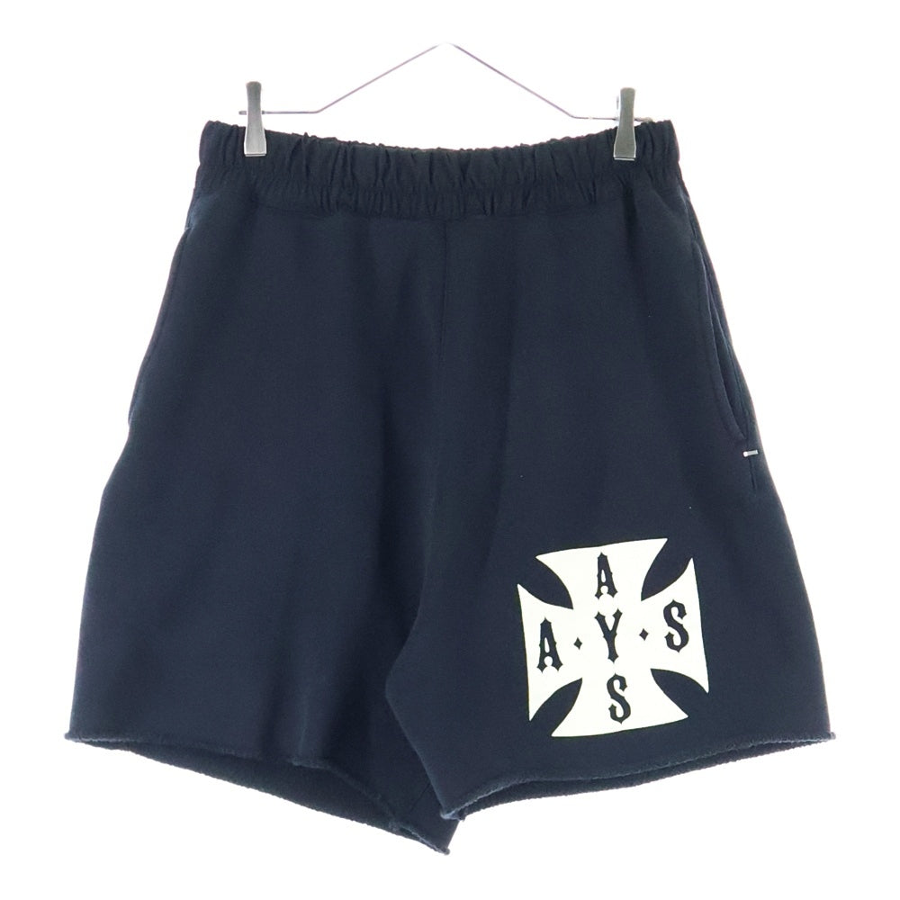 ASKYURSELF(アスクユアセルフ) CROSS RAW FLEECE SHORTS フロントロゴ フリースショーツ ハーフパンツ ブラック