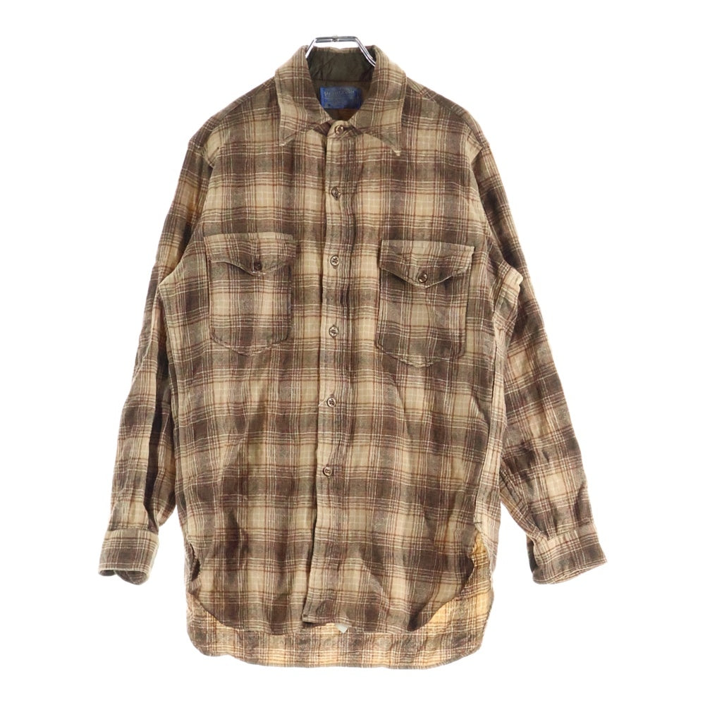 PENDLETON(ペンドルトン) 70S VINTAGE ウール ヴィンテージ 長袖チェックシャツ ブラウン