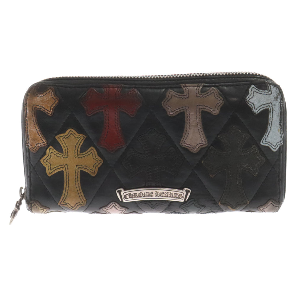 CHROME HEARTS(クロムハーツ) REC F ZIP/QUILTED マルチカラーセメタリークロスパッチ キルティングレザーウォレット 長財布 ブラック/マルチカラー
