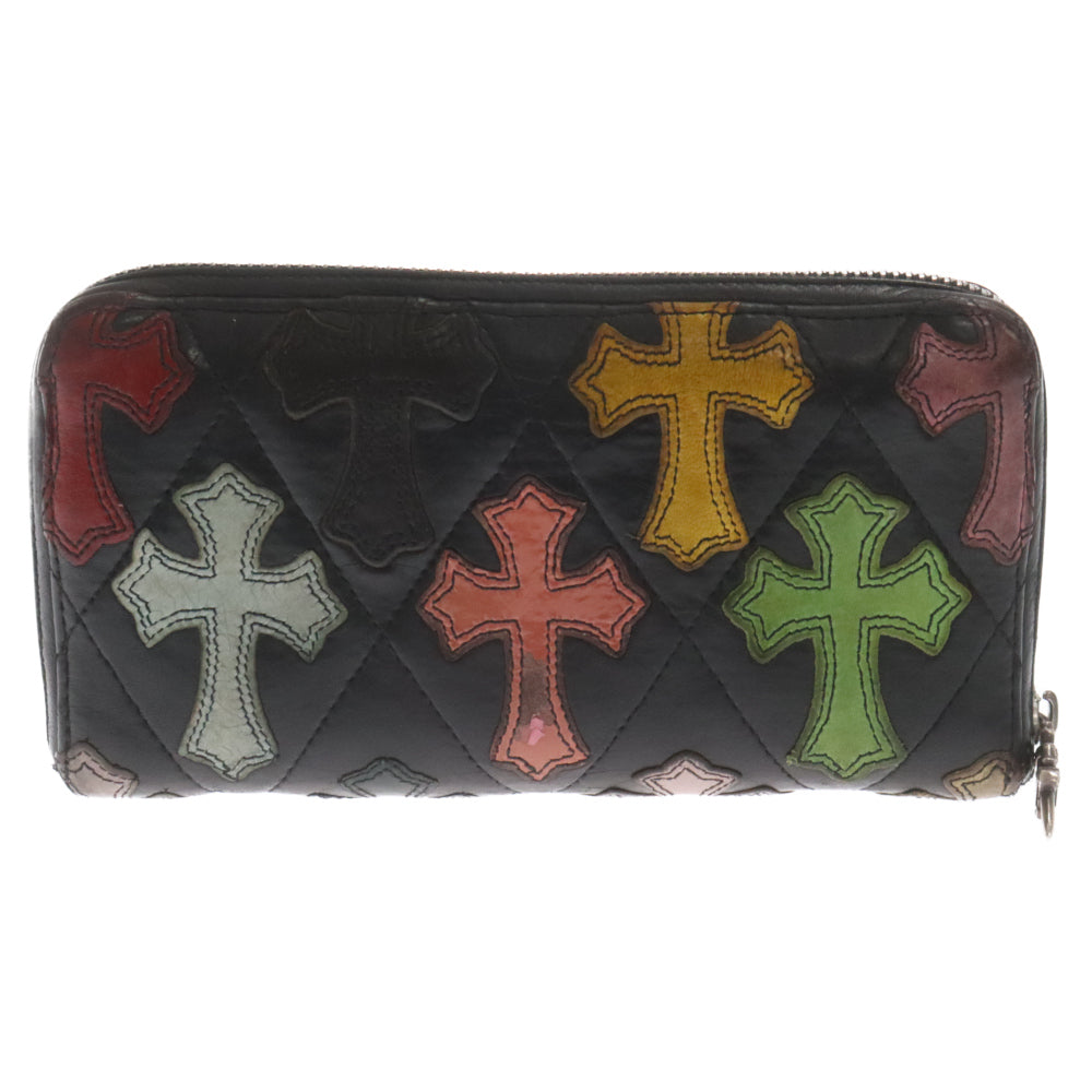 CHROME HEARTS(クロムハーツ) REC F ZIP/QUILTED マルチカラーセメタリークロスパッチ キルティングレザーウォレット 長財布 ブラック/マルチカラー