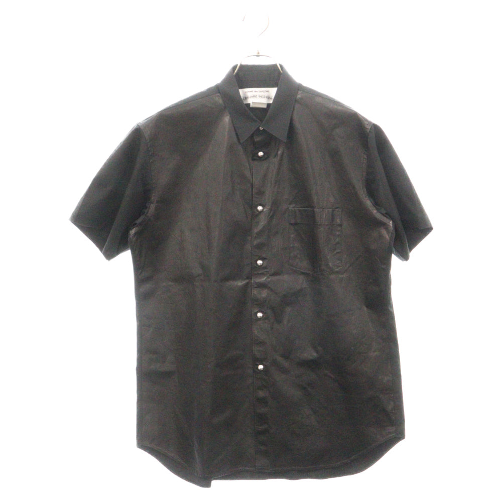 CHROME HEARTS(クロムハーツ) ×COMME des GARCONS SHIRT コムデギャルソンシャツ レザー切り替え クロスボールボタン 半袖シャツ ブラック