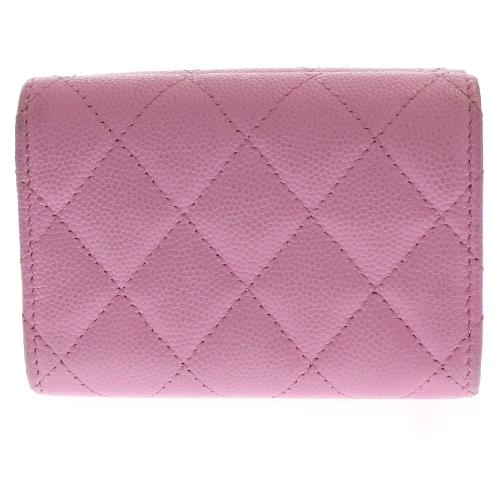 CHANEL(シャネル) クラシックスモールフラップウォレット キャビアスキン キルティング三つ折財布 レディース ピンク/グリーン