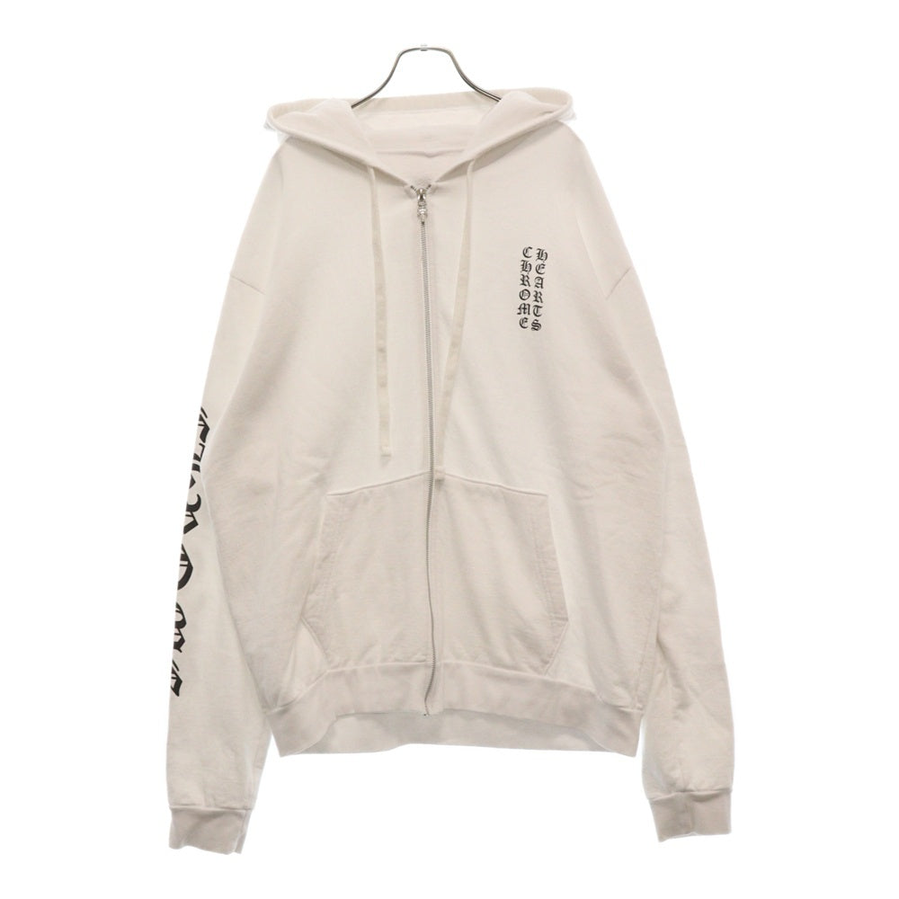 CHROME HEARTS(クロムハーツ) SWTSHRT HD ZIP 袖ロゴバックプリントジップアップパーカー ホワイト