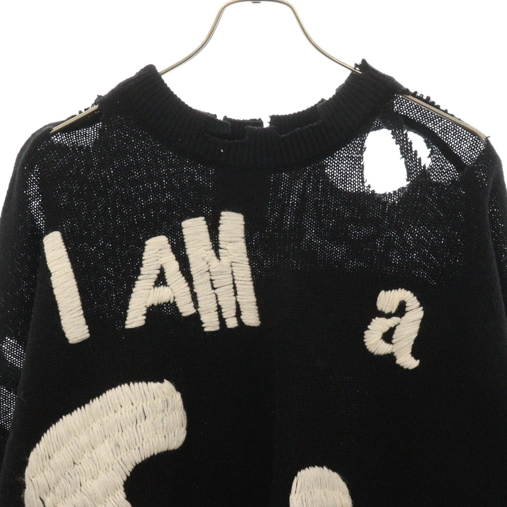 SAINT MICHAEL(セントマイケル) 24AW xSex Pistols SP CREW KNT I AM A クラッシュ加工クルーネックニット セックスピストルズ ブラック SM-YS1-0000-C24