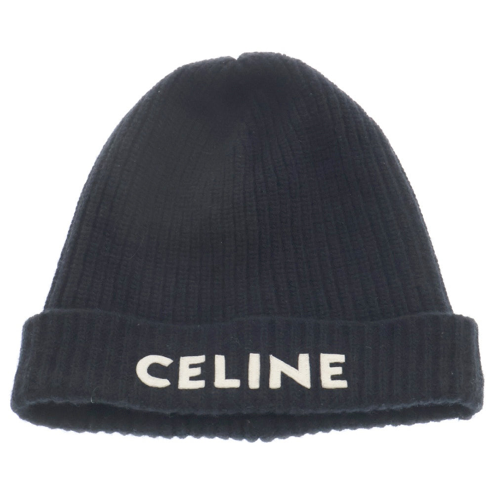 CELINE(セリーヌ) MBROIDERED KNIT WOOL BEANIE ロゴエンブロイダリー ニットキャップ ニット帽 2A25R535Q ブラック