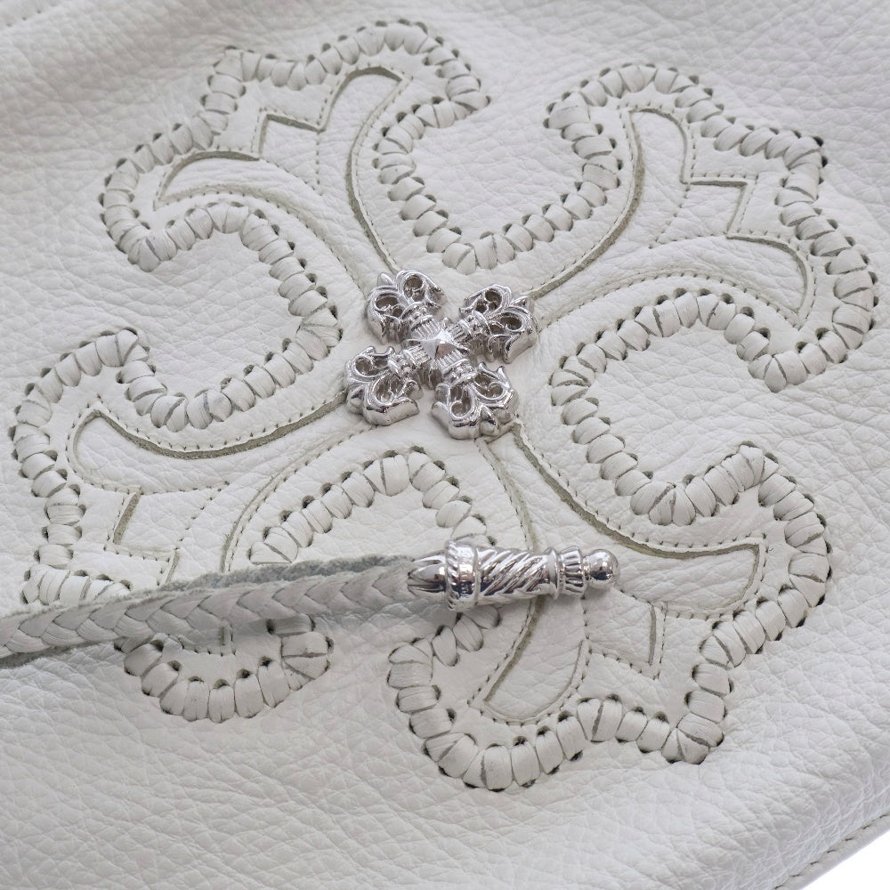 CHROME HEARTS(クロムハーツ) ストラップ付 フィリグリーレザークラッチバッグ ロジウム加工 ホワイト/シルバー