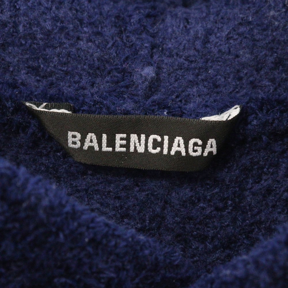 BALENCIAGA(バレンシアガ) 21SS BB EMBROIDED HOODIE BBロゴ刺繍 オーバーサイズテクニカルニット プルオーバーパーカー ネイビー 646505 T6188