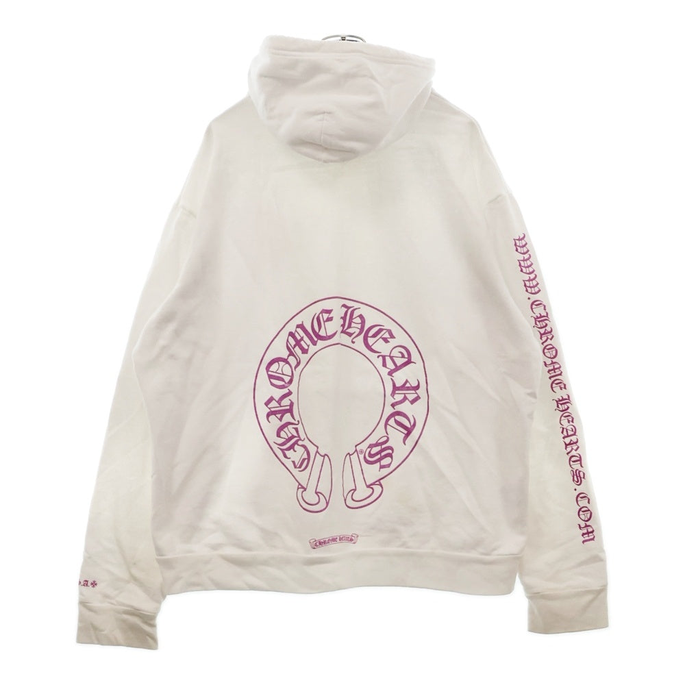 CHROME HEARTS(クロムハーツ) WWW.CHROMEHEARTS.COM HOODIE オンライン限定ホースシューバックプリントプルオーバーパーカー ホワイト/ピンク
