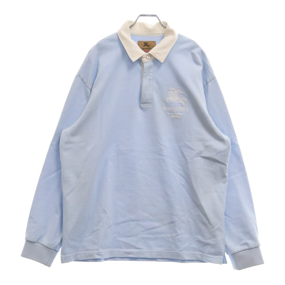 SUPREME(シュプリーム) 22SS ×Burberry Rugby バーバリー ラグビー ラガーシャツ 長袖カットソー ライトブルー/ホワイト