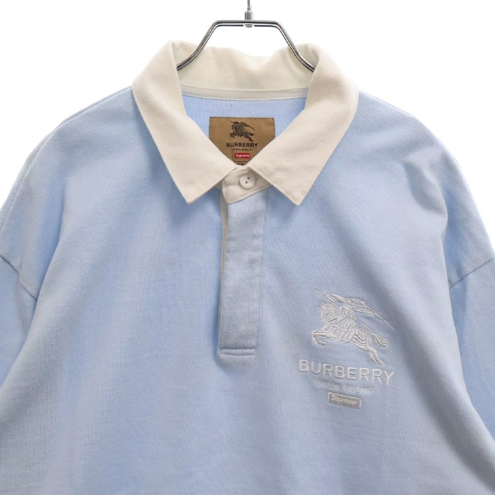SUPREME(シュプリーム) 22SS ×Burberry Rugby バーバリー ラグビー ラガーシャツ 長袖カットソー ライトブルー/ホワイト