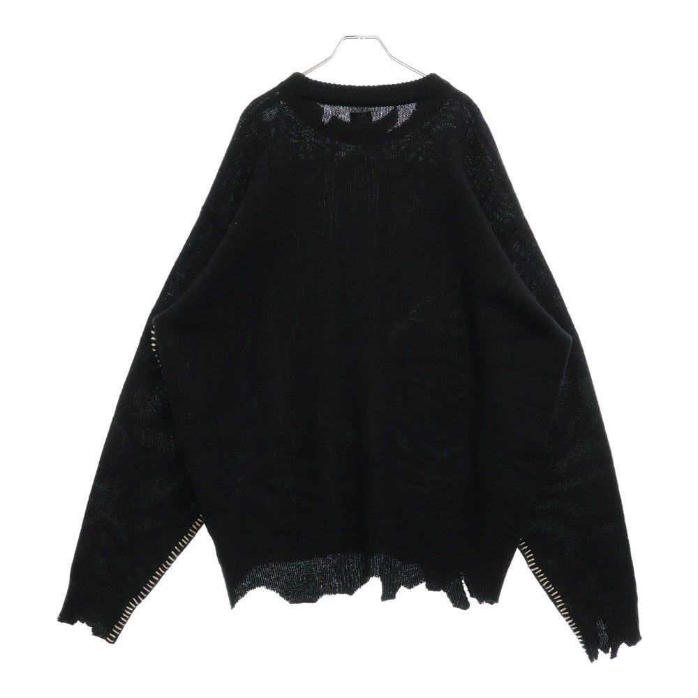SAINT MICHAEL(セントマイケル) 21AW WOOL SWTER SIN ダメージ加工ウールニットセーター ニットウェア ブラック SM-A21-0000-039