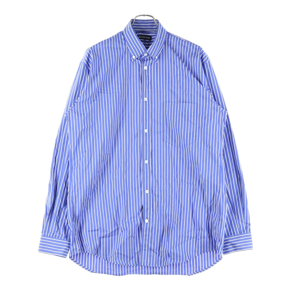 BALENCIAGA(バレンシアガ) 19AW バックロゴプリントオーバーサイズ ストライプ長袖シャツ 556878 ブルー