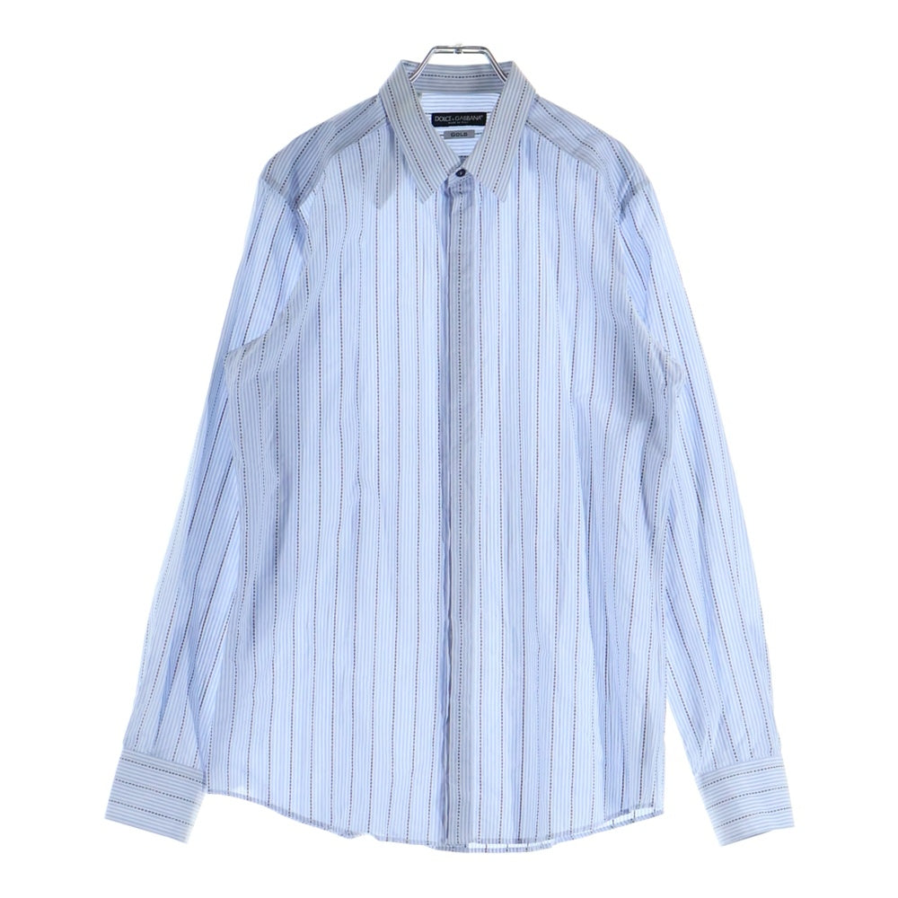 DOLCE & GABBANA(ドルチェアンドガッバーナ) ロゴデザイン ロングスリーブ ストライプシャツ ブルー/ホワイト G5EX3T FB5M7