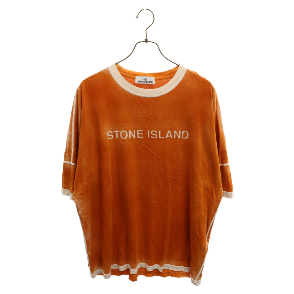 STONE ISLAND(ストーンアイランド) 23SS HAND SPRAYED ORGANIC COTTON ロゴプリント ブリーチ加工 クルーネック半袖Tシャツカットソー オレンジ 7815210T4 V0073